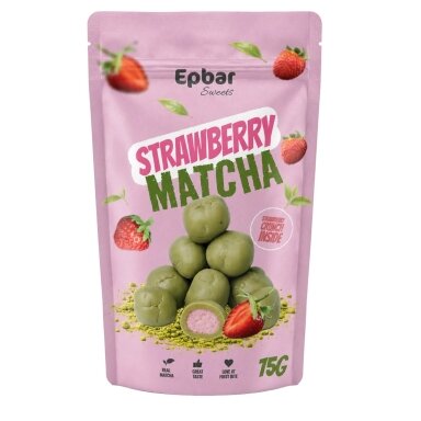 Braškiniai saldainiai su baltuoju šokoladu ir matcha, 75g Braškiniai saldainiai su baltuoju šokoladu ir matcha, 75g